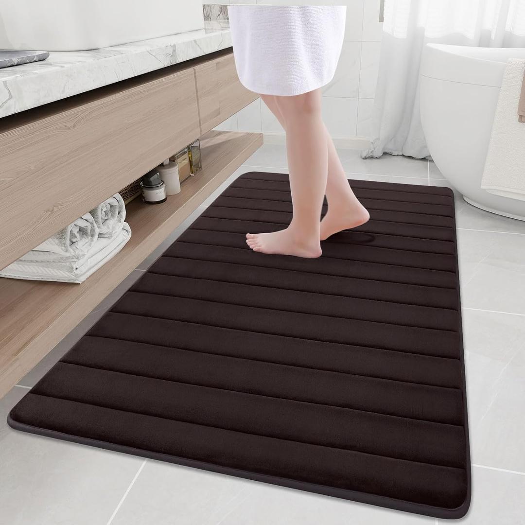 Buganda Memory Foam Bath Mat, 59" x 34", Ultra Soft and Non-Slip Bathroom Rugs, Water Absorbent and Machine Washable Bath Rug Runner for Bathroom, Shower, and Tub, Brown