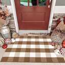CAINANEL Fall Door Mat Front Door Rug Farmhouse Brown and White Buffalo Check Rug Layered Welcome Door Mat for Front Porch Decor, Front Door, Farmhouse Decor (27.5"x43", Coffee and White)