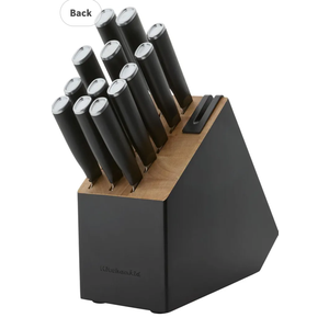 KitchenAid Classic Slim Knife Block Set with Built-In Knife Sharpener, High Carbon Stainless Steel Kitchen Knives, Sharp Kitchen Knife Set with Block, Black, 14 Piece