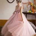 MCieloLuna Flower Girls Satin Tulle Princess Pageant Dress for Wedding Kids Pearls Prom Ball Gowns with Bow-Knot (2, White)