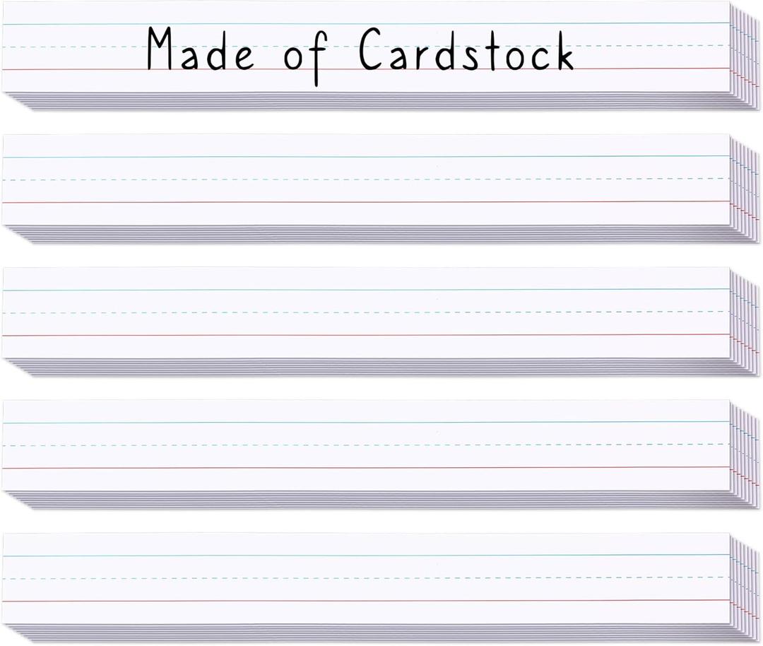 Chell White Sentence Strips Cardstock 3 x 24, Thick Ruled Word Writing Paper for Teacher Supplies, Classroom and Home, Pack of 100