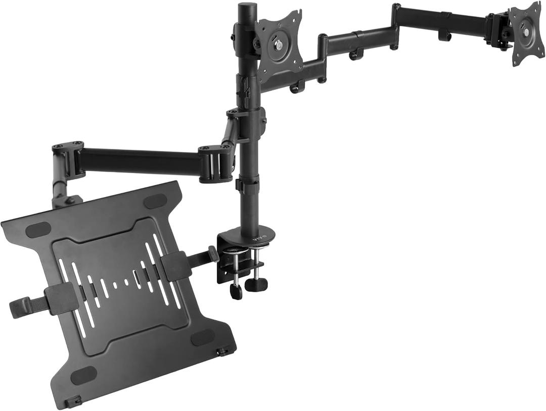 VIVO Dual Monitor + Laptop Mount for 13 to 27 inch Screens and 10 to 15.6 inch Laptops, Triple Screen Viewing, Articulating Arms, Black, STAND-V013L