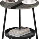 2 Tier Coffee Table in Living Room, Industrial Style Round Coffee Table with Metal Tray, Wood Small Outdoor Coffee Table for Bedroom Balcony Patio, Gray (Grey)