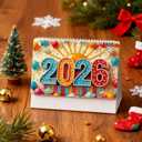 Diamond Art Painting Desk Calendar 2026 Monthly Flip Tabletop Calendar Kit, DIY 5D Festival Diamond Art Painting Calendar for Home Office Planning Desktop Ornament DIY Craft Gift