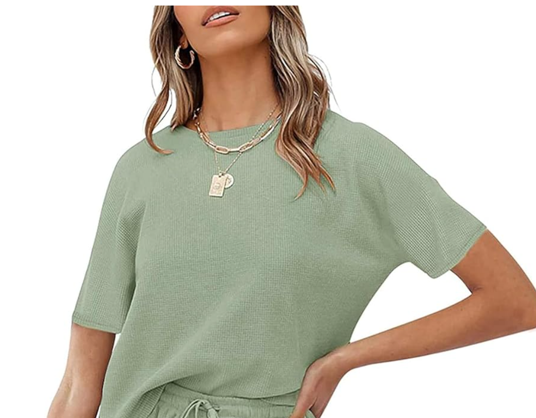 MEROKEETY Women's Sleeve Waffle Pajama Lounge Top, XL