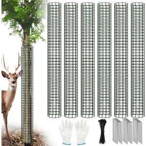 Tree Trunk Protector 48 Inch Tall, 6 Pcs Metal Mesh Tree Guards with Glove, Stakes and Zip Ties Bark Guard Protector for Saplings Plants from Deer, Animal, Trimmers, Mowers