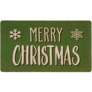 Merry-Christmas-Welcome-Doormat Winter-Outdoor-Entrance Faux-Coir Entryway-Rug Non-Slip Dirt-Trapping Indoor-Outside Porch 17x29 Inch (Green)