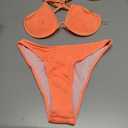 Elerevyo Women's Halter Underwire Ribbed Bikini Sets, 2 Piece Double Straps Tie Back Triangle Bottoms Swimwear Bathing Suits Medium Light Orange