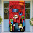 Spider Theme 5th Birthday Banner, Swinging into 5 Door Banner, Red Spider Web 5th Birthday Decorations Party Supplies for Kids, Fifth Decor for 5 Year Old Boys Girls