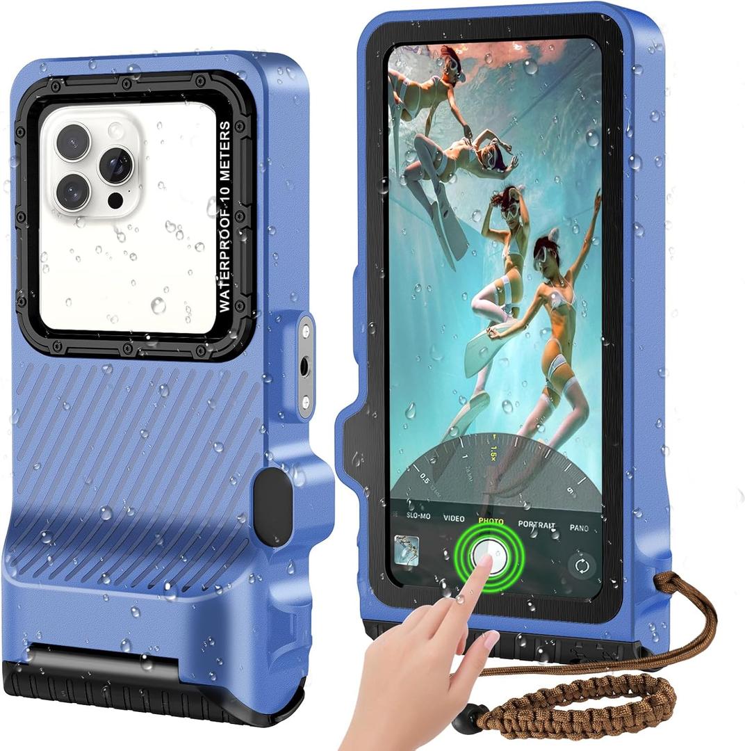 2026 Diving Snorkeling Phone Case for iPhone 17/16/15/14/13/12/11 Pro Max/XS/X Samsung Galaxy S25/S24/S23 Professional Scuba Dive Waterproof Underwater Photo Video Cover (4TH Gen, Blue-)