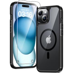 TAURI for iPhone 15 Case, Compatible with MagSafe [Anti-Yellowing] with Screen Protectors, Military-Grade Protection, Shockproof Slim Magnetic Phone Case for iPhone 15 6.1", Black