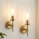 Wall Sconces Set of Two, Modern Bathroom Vanity Light Fixtures with Clear Glass, Hardwired Sconces Brushed Gold Wall Lights for Bathroom Mirror Living Room Bedroom Hallway Stairs, 2Pack