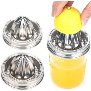 Mason Jar Stainless Steel Juicer Lid (2 Pieces), Citrus Reamer for Wide Mouth Mason Jar Lemon Juicer Manual Citrus Juicer.