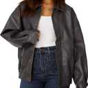 PRETTYGARDEN Women's Faux Leather Motorcycle Jacket Trendy Fall Spring Clothes Oversized Zip Up Winter Coat Outerwear (Grey)