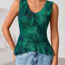 ZESICA Women's Summer Going Out Tops Sleeveless V Neck Floral Y2K Shirts (Green, S)