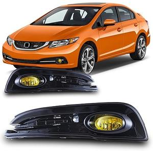 Fog Lights for Honda Civic Sedan 4-Door 2013 2014 2015 with H11 12V55W Halogen Bulbs Fog Lights Assembly with Wiring Kit & Switch-1 Pair (Yellow Glass Lens)