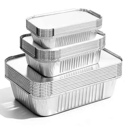 GGOLDMER Disposable Aluminum Foil Pans with Lids, 10x7.5 And 7.3x5.3 Square 6.9x4.3 Square Combo Set, Disposable Aluminum Pans With Lids for Birthday Party, Wedding, Holiday Celebration