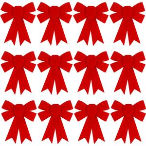 KIMOBER 12PCS Red Christmas Bows,Small PVC Velvet Christmas Wreath Bows for Xmas Tree Garland Party Decoration (6.3 x 5.5 Inches)