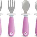 Munchkin Raise Toddler Fork and Spoon Utensil Set, Rest Keeps Tip Off Table, BPA Free, 6 Pack, Purple
