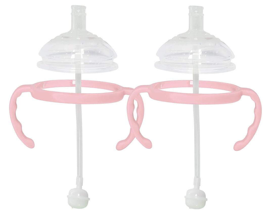 Botabee Straw Transition Cup Kit for Comotomo Baby Bottles | Conversion Kit Fits 5 & 8 Ounce Bottles | Soft, Silicone Straw Top Bottle Nipple & Weighted Straw to Help Baby - Pack of 2 (Pink)