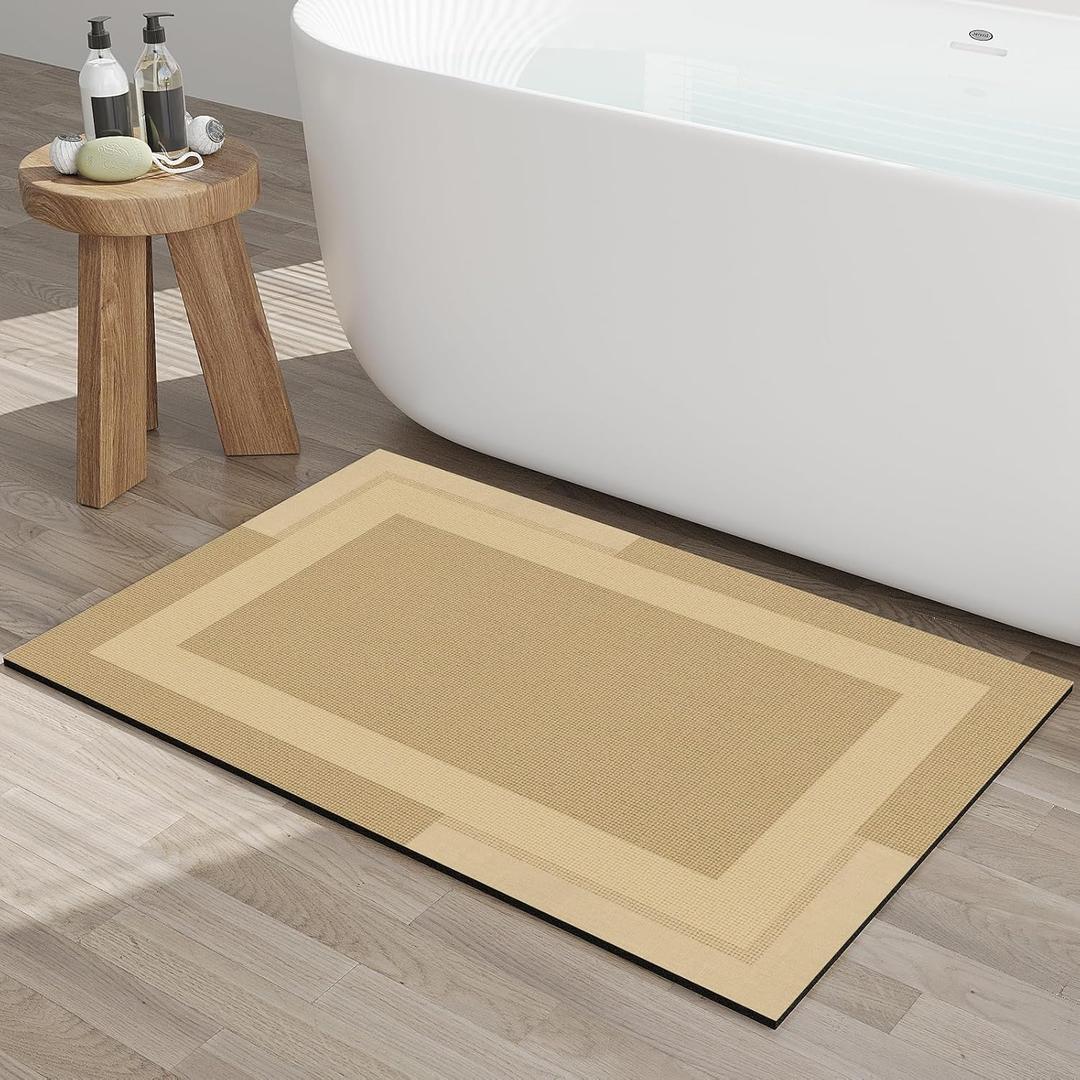 YDKGL Non Slip Bath Mat, Rubber Backing Ultra Thin Bathroom Rugs Fit Under Door Quick Dry Super Absorbent Washable Bath Rug Shower Mat for Bathroom Floor Bathtub Shower Sink, Easy Care Brown 24"x 35"