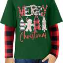 Arshiner Girls Christmas Halloween Long Sleeve Shirts Graphic Stripe Plaid Patchwork Top Tee (14)