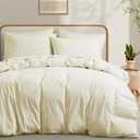 Cream White Cotton Duvet Cover King Size, Linen-Like Natural Bedding Set with Zipper Closure (No Comforter), King Size, Duvet Cover (104"x90") x 1, Pillowshams(20"x36") x 2