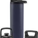 ZULU Base 24oz Stainless Steel Water Bottle with 3 Lids- Straw, Chug, Twist | Double Walled and Vacuum Insulated Metal Thermos | Fits Car Cupholder, Built in Carry Loop, Dishwasher Safe, Navy