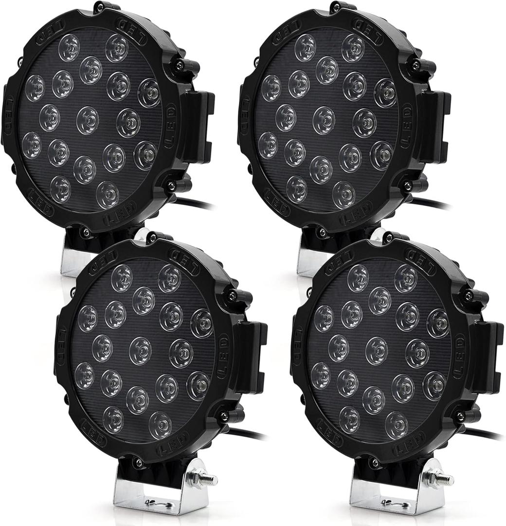 ANTOM 7" 51W Led Tractor Work Lights, 12V Round Off-Road Driving Flood Lights for Tractor, Trailer Cargo, Jeep Wrangler, Tow Truck