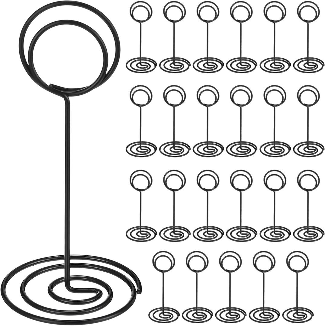 TecUnite 24 Pack 3.35 Inch Table Number Holder Place Card Wire Photo Holder Picture Name Menu Clips Memo Note Cards Stand for Wedding Reception Anniversary Birthday Party Centerpieces(Black)