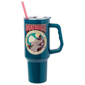Silver Buffalo Disney Pixar Ratatouille Remy Let's Cook Together Stainless Steel Tumbler with Handle and Straw, Fits in Standard Cup Holder, 40 Ounces