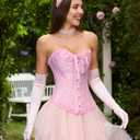 SZIVYSHI Corset Tops for Women, Bustier Shapewear Lingerie, Lace Waist Push Up Bodysuit (Pink, S)