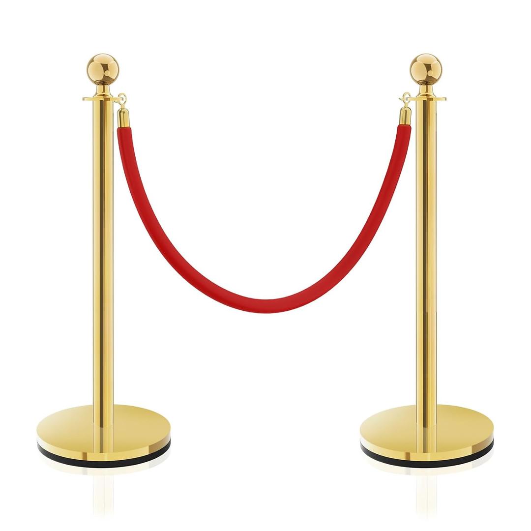 Gold Stanchions, Red Carpet Ropes and Poles, Stainless Steel Barriers for Party, Museums, Wedding, Easy Connect Assembly, 2PCS