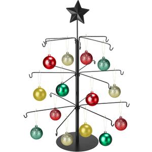 Cinnvoice Wire Tree Christmas Metal Ornament Tree Black Wrought Iron Ornaments Display Stand Features Hooks Easy Assembly for Xmas Small Craft Items Hanging Decor