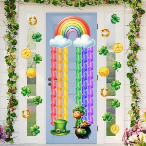 Ceiba Tree St. Patrick's Day Bulletin Board Decoration Classroom Door Banner Decorations Set Shamrock Clover Cutouts with Paper Streamers for Home School Office Front Porch