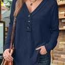Flamingals Casual Long Sleeve V Neck Tops Solid Waffle Knit Button Front Shirts for Women M