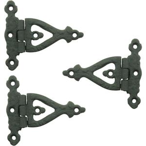 Black Wrought Iron Door Strap Hinge 3 Inches Long Victorian Eternity Rust Resistant Flush Mount Door Hinges For Cabinet, Barn Or Shed Doors With Hardware | Renovators Supply Manufacturing Pack Of 3