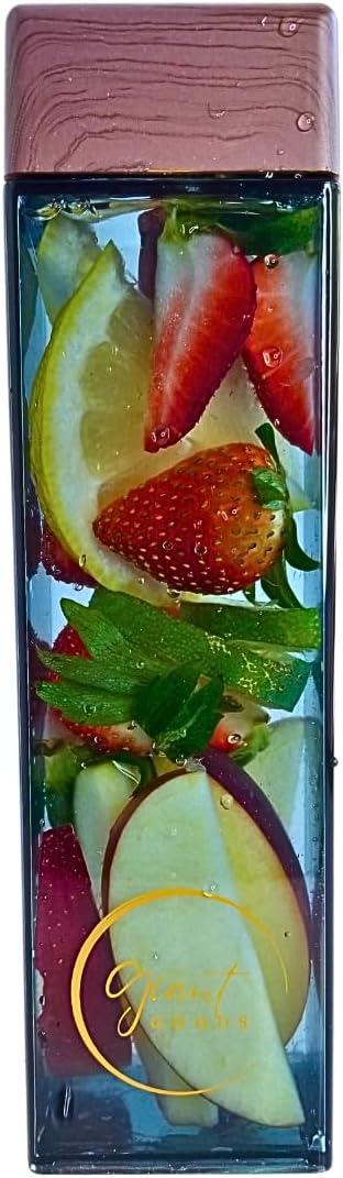 15oz Indigo Blue Square Bpa Free Plastic Water Bottle, Woodgrain Plastic Lid, Slim Water Bottle, Designer Sports Bottle, Drink Bottle/Carton for School Bags Lunch Boxes Gym (1 Count)