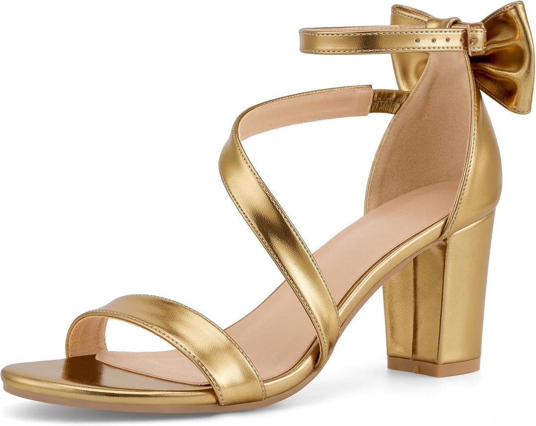 Reimferce Comfortable Block Heels for Women: 3.14" Stable Walk for Confidence on Wedding - Elegant Bow Ankle Strap & Cushioned Insole for Bride & Bridesmaids SIZE 42
