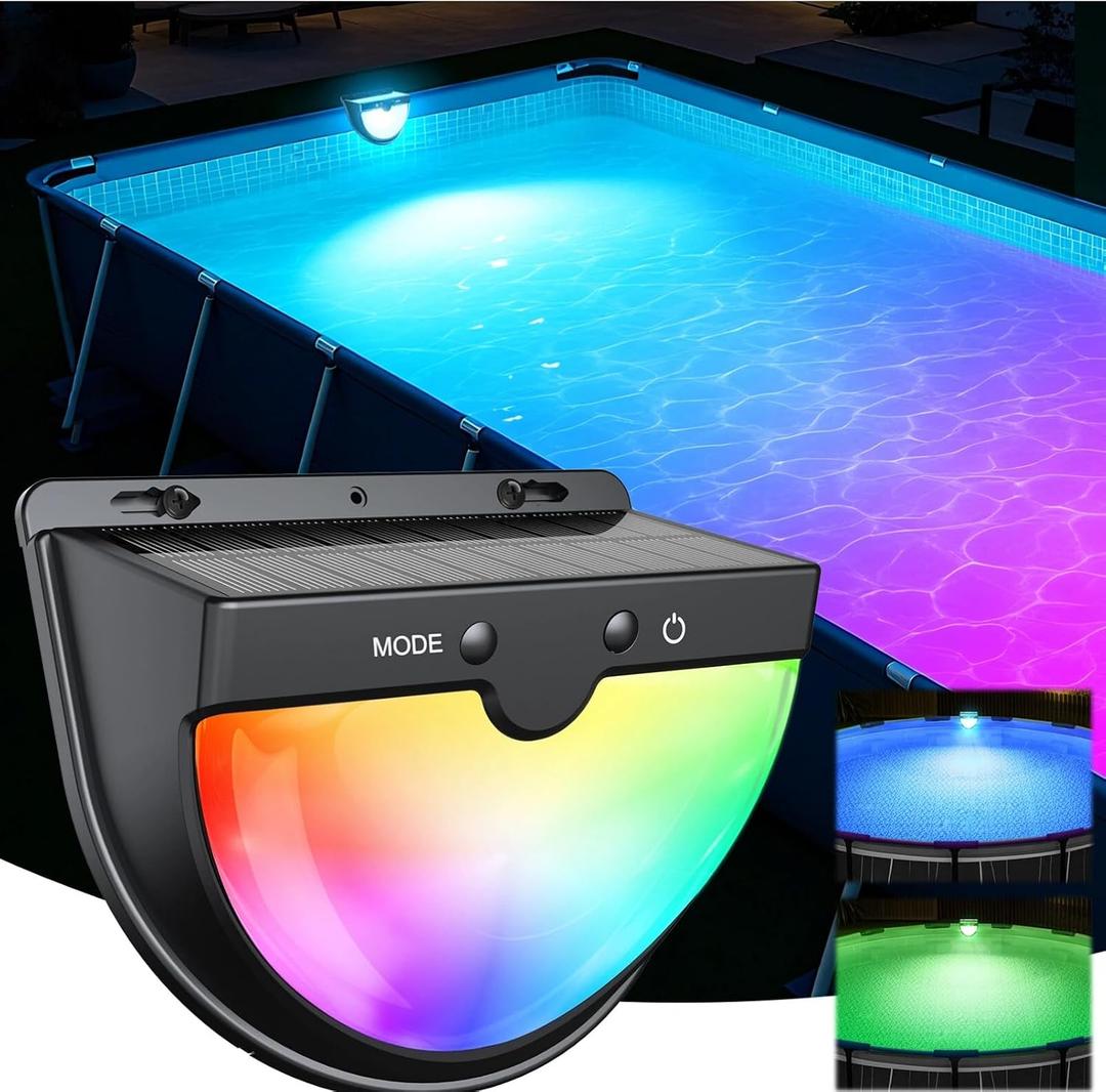 Solar Pool Lights for Above Ground Pools, Solar Powered Pool Lights with 10 Lighting Modes, Upgraded Pool Lights for Framed Above Ground Pools Solar Light Waterproof, Swimming Pool Accessories 1PC