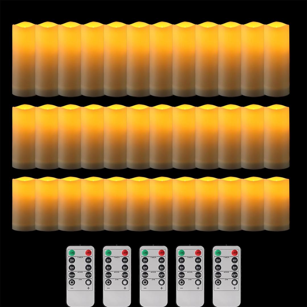 36 Pack Waterproof Outdoor Flameless Candles, Battery Operated Flickering LED Candles with Remote Control and Timer for Outdoor Larterns, Porch, Home, Parties, Special Occasions