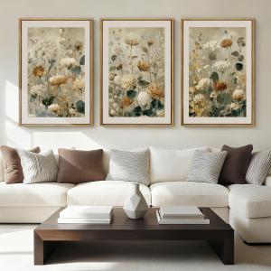 Anyzal Large Neutral Wildflower Framed Wall Art 16x24 Inch Vintage Classic Floral Canvas Wall Decor Mid-century Modern Botanical Art Prints for Living Room Bedroom Dining room