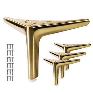 VEHCIL 6-inch Brushed Gold Furniture Legs, Legs for Furniture Set of 4 Modern Furniture Feet Metal Table Legs for Cabinet Sofa Couch Chair Bed Dresser Wardrobe Risers DIY Replacement