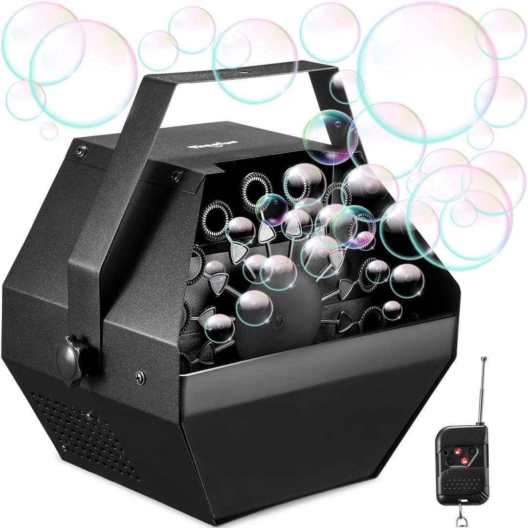 Theefun Bubble Machine: Remote Control 750ML Metal Bubble Blower Machine for 60 Min Usage Time, Plug-in Automatic Bubble Maker for Parties Wedding Birthday Indoor Outdoor, with AC Adapter