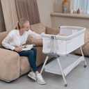 ANGELBLISS Baby Bassinet Bedside Sleeper, Easy Folding Portable Bassinet for Baby with Wheels, Adjustable Height, Included Mattress (Beige), Crib