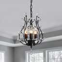 CVKASH 3 - Light Branch Crystal Chandelier Small Flush Mount Vintage Pendant Hanging Lighting Farmhouse Light Fixture for Bedroom Porch Dining Room Kitchen Hallway Foyer(Matte Black)