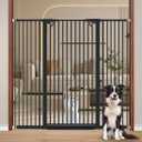 Fairy Baby 51.18" Extra Tall Pet Cat Gate, 48.5"-56.2" Extra Wide Baby Gate for Doorways Stairs Hallway Kitchen, Tall Cat Safety Gate Pressure Mounted, Walk Thru Auto Close Metal Dog Gate, Black