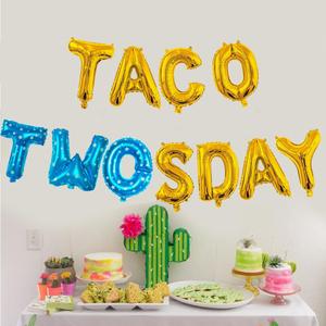 Boy Taco Twosday Birthday Party Decorations, Taco Twosday Balloons Cactus Fiesta Themed Banner for Taco 2sday Birthday Taco 2nd Birthday Party Supplies 14PCS Kit of Qinsly (Blue, Taco 2sDay) (14 Piece Set)
