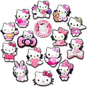 12 15Pcs Cute Charms for Croc Clog Shoes Decoration, Cats Charms Accessories for Shoe (Pink)