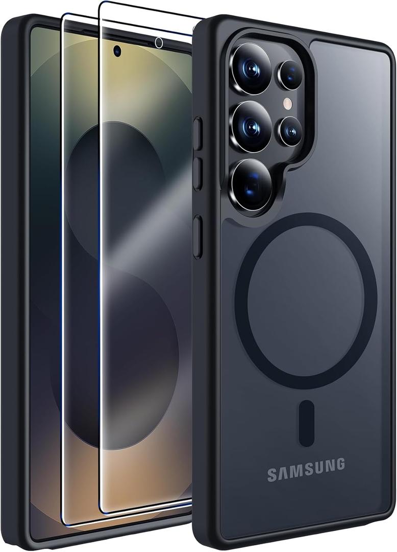 MOZOTER for Samsung Galaxy S25 Ultra Case with Magnetic,[Compatible with MagSafe][12Ft Military Dropproof][2*Screen Protector] Translucent Anti-Slip Back Slim Shockproof Case for S25 Ultra-Black